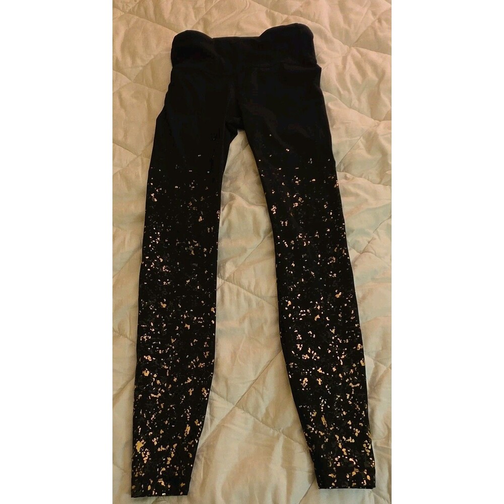 Lululemon Women’s Black Gold Splatter High Rise Luon Leggings Pockets 4